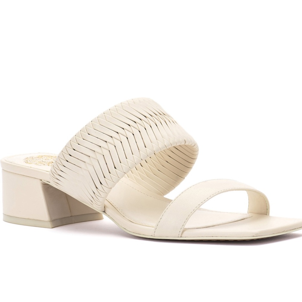 Vince Camuto Woven Cream Block Heel Sandals